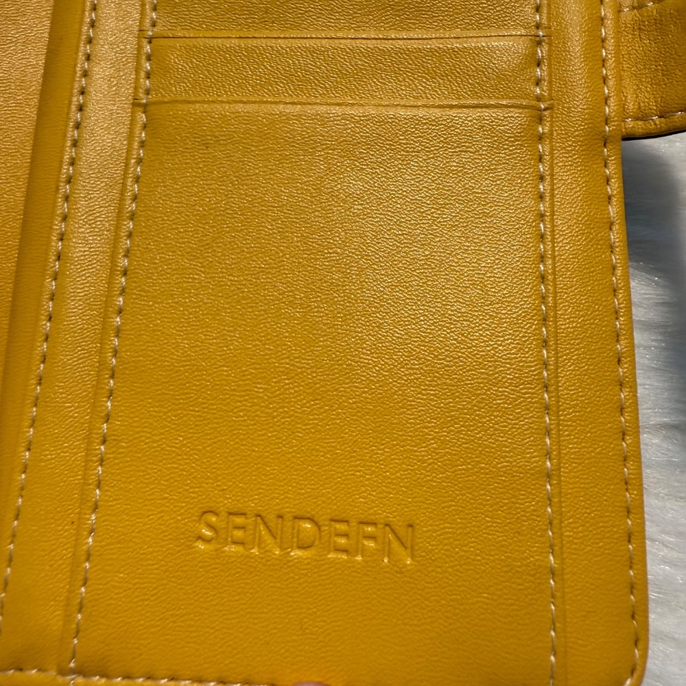 Yellow Women's Leather Wallet with Floral button - Picture 4 of 9